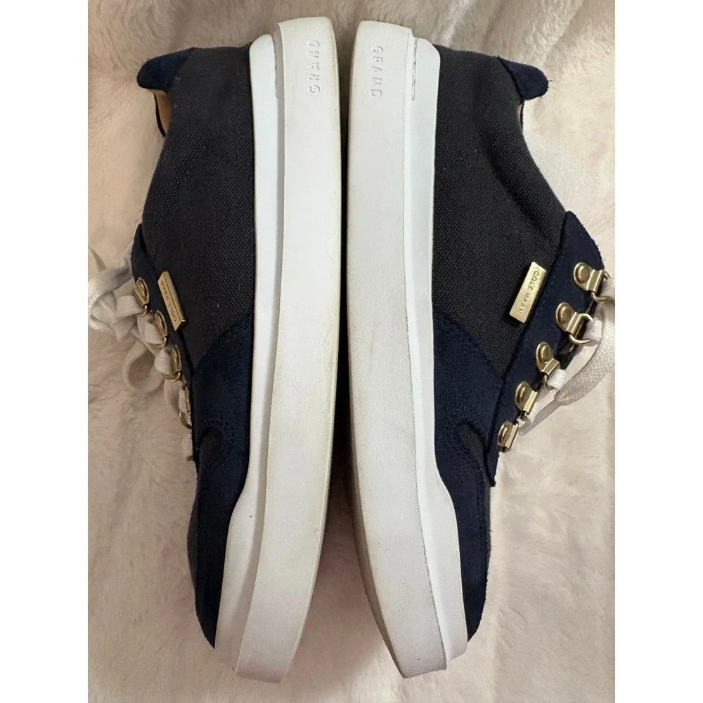 Cole Haan Grand Series Navy Canvas Suede Gold Hardware Sneakers Mens 11.5